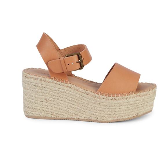 Soludos Shoes - Soludos Minorca Women's 9 Brown Leather Espadrille Platform Sandals Peep Toe